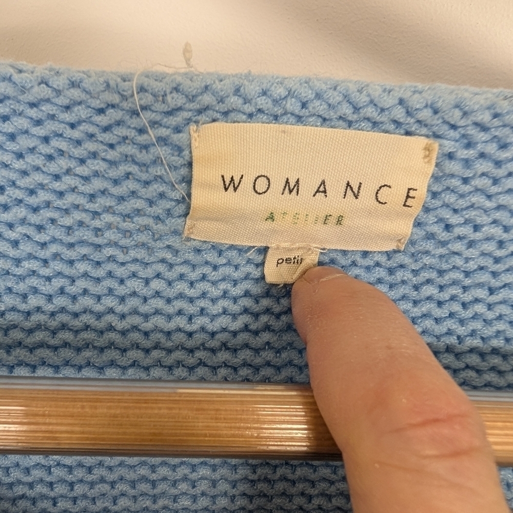 WOMANCE BABY BLUE CABLE KNIT SWEATER SIZE SMALL - Picture 6 of 8